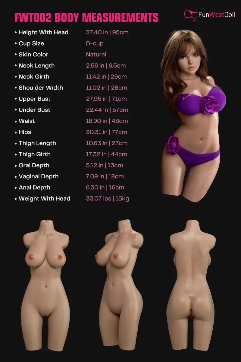 Funwest Doll | Lily -3ft 1/95cm D-Cup Gel Breasts Silicone Torso for Men view 8