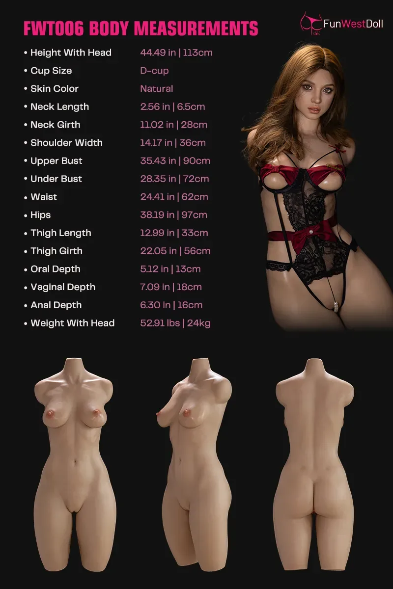 Funwest Doll | Lyra -3ft 7/113cm D-Cup Gel Breasts Silicone Torso for Men view 6